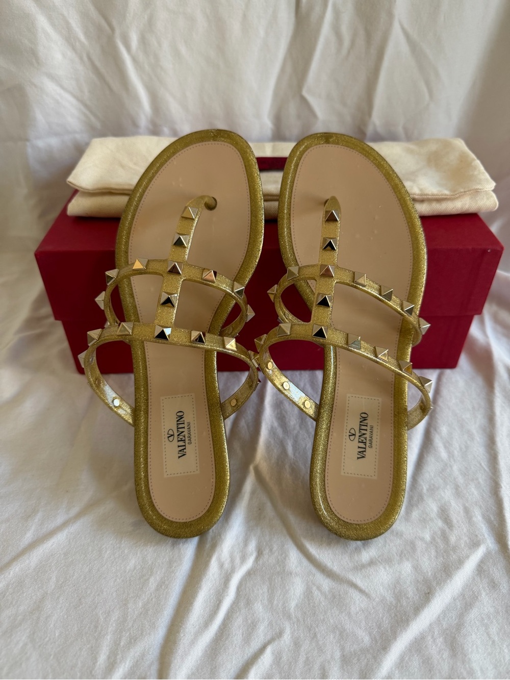 Valentino Garavani Metallic Gold Rockstud Strappy Sandals